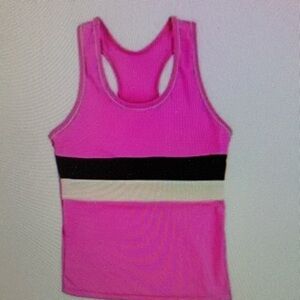 Pink Racerback Tank Top with Black and White Stripes